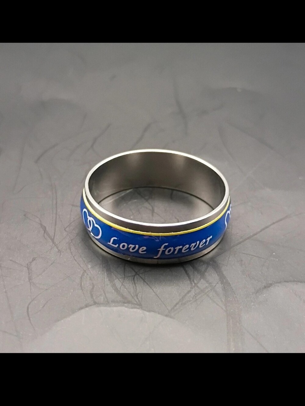 Blue Stainless Steel Love Forever Band Ring Size 10.5 - Picture 4 of 4